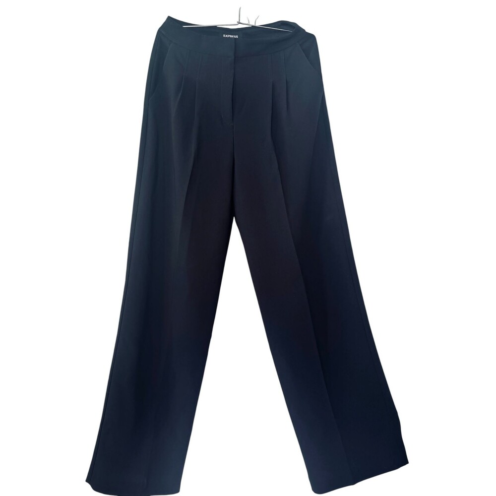 EXPRESS  Women 2R Black High Rise Wide Leg Pleated Front Trousers